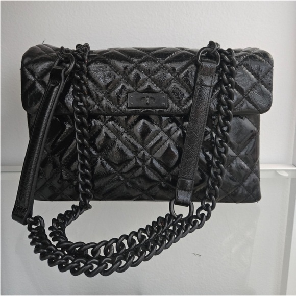 Kurt Geiger Handbags - Kurt Geiger Black Quilted Patent Chain Shoulder Bag